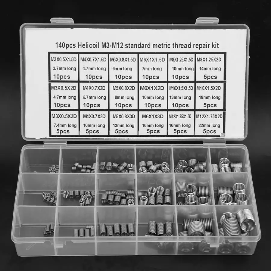 Thread Repair Kit Complete Thread Repairing Tool Threaded Bushing Coiled Wire Threaded Inserts with Box for Automotive Repairing M3x0.5x1.5D-M12x1.75x2D Thread Repair Kit Complete Thread Repairing Tool Threaded Bushing Coiled Wire Threaded Inserts with Box for Automotive Repairing M3x0.5x1.5D-M12x1.75x2D
