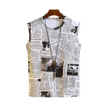 Газета жилет цифровой печати летние модные дизайнерские 3D узор без рукавов жилет Для мужчин Повседневное Fltness Спортивный жилет Размер 5XL