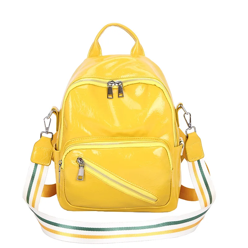Модный высококачественный блестящий кожаный рюкзак универсальные дорожные Рюкзаки Сумка через плечо для женщин - Цвет: yellow