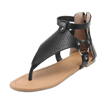 

Flat Sandals For Women 2020 Big Size Women's Casual Rome Solid Hollow Out Open Toe Zipper Sandals Flat With Shoes Beach Leisure