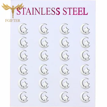 

Silver Color Earrings Moon and Star Design Earrings Set for Women Girls Cheap Stainless Steel Stud Earrings Wholesale