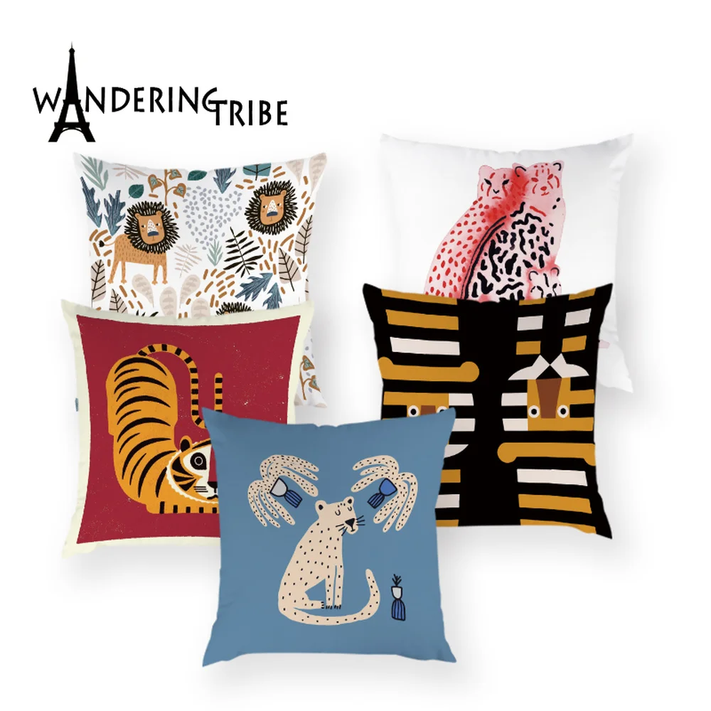 

Tiger Leopard Cushion Case Cute Fox Home Decor Pillow Cover White Cushions Cover Cartoon Animals Sofa Bed Pillowcases Cojines