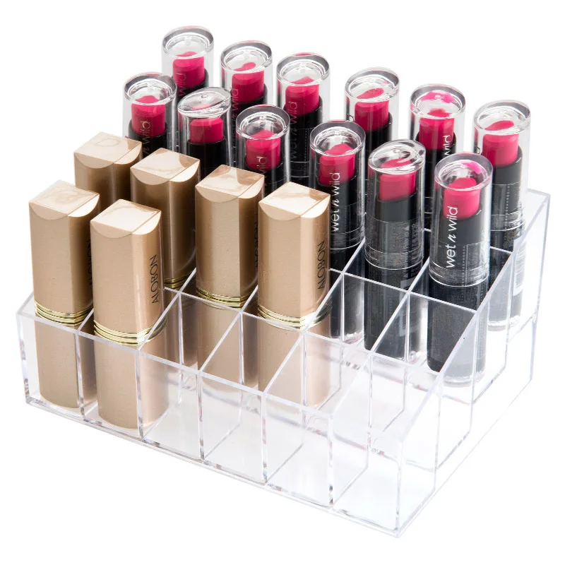 

Acrylic Lip Gloss Container 24 Lattices Lipstick Organizer Makeup Nail Polish Storage Box Cosmetics Display Rack Lipstick Holder