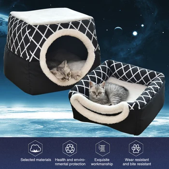 

2 In 1 Portable Foldable Washable Winter Warm Anti Slip Easy Clean Dog Cat Windproof Soft Home Sofa House Sleeping Pet Bed Relax