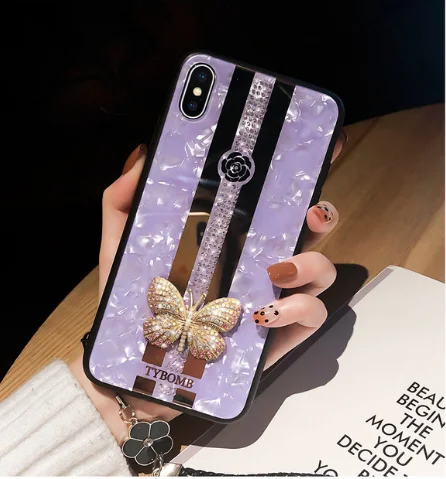 Лаванда Luxury Creative Mirror Fashion 3D Inlaid butterfly Phone Case For iPhone X XR XS MAX 11 Pro Max Cover For iPhone 7 8 6 Plus Case - Цвет: Лаванда