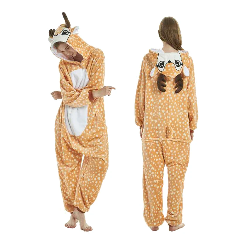 Радуга Единорог пижамы взрослых животных комбинезоны для женщин пижамы костюм Панда мультфильм кигуруми Uincorn мужские зимние фланелевые пижамы - Цвет: Deer