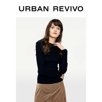 

URBAN REVIVO Women Autumn Top Solid Colour Round Neck Knit T-shirt WE43S9BN2010