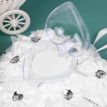 

New Wedding Decoration White Satin Heart Wedding Ring Bearer Pillow Wedding Ceremony Wedding Party Decor Supplies