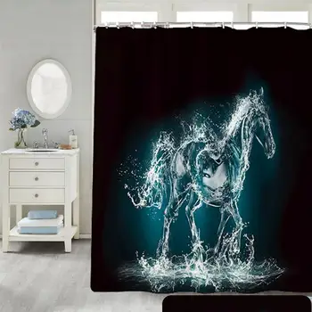 

New 1/3PCS Set Animals Crystal Horse Shower Curtain Bath Rug Set Toilet Cover Bath Mat Set Bathroom Accessories Curtains