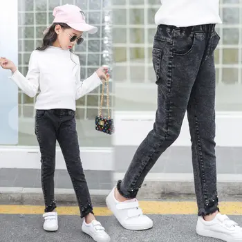 

Girls Jeans 2020 Children's Clothing Elastic Pants Spring Autumn Kids Slim Pearl Denim Trousers 4-13Y Skinny Jeans For Teenager