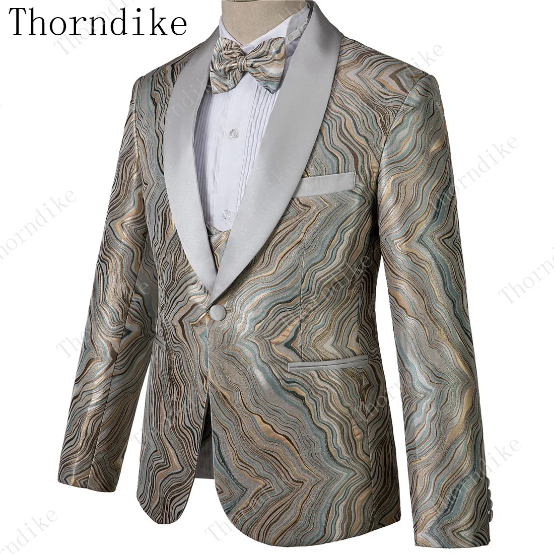 Thorndike Высокое качество светлый цвет элегантное мужское платье Комплект из трех предметов тонкий дизайн мужской костюм куртка+ брюки+ жилет большого размера XS-4XL