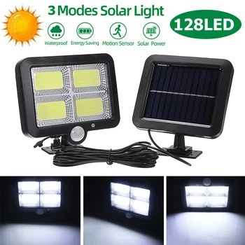 

128 LED Solar Powered Wall Spotlight Outdoor Floodlight Wall Lamp with Motion Detector For Garden Path Courtyard Lighting