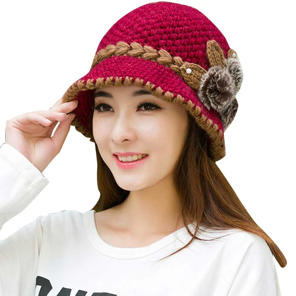 Женская шапка и тюрбан на осень и зиму, Новая модная женская шапка, зимняя теплая вязаная крючком шапка с цветочными ушами