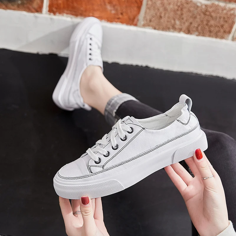 Кроссовки женские из дышащей кожи повседневная обувь на плоской подошве