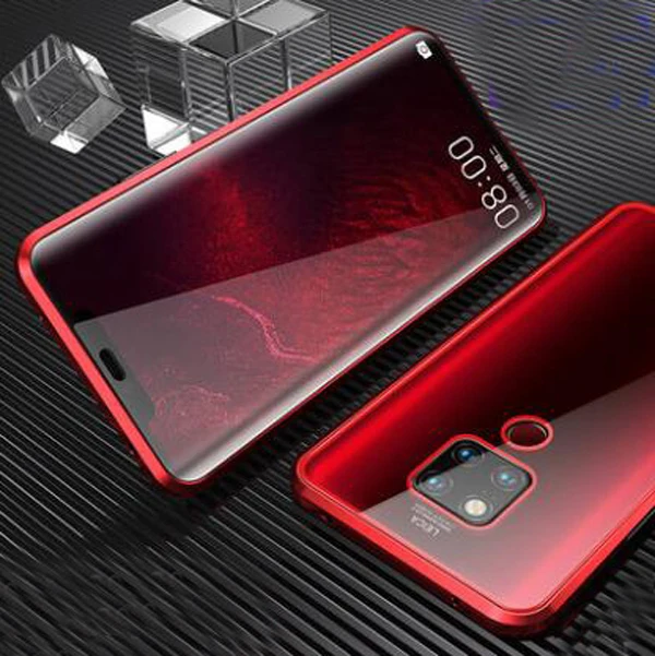 Двусторонний чехол с магнитным стеклом для huawei P20 P30 mate 20 10 Pro Lite mate 20X - Цвет: Red