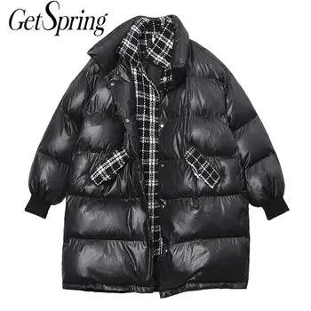 

Getspring Women Parka Patchwork Color Matching Woman Winter Coats Jackets Fake Two Casual Long Overcoat Winter Coats 2020 New