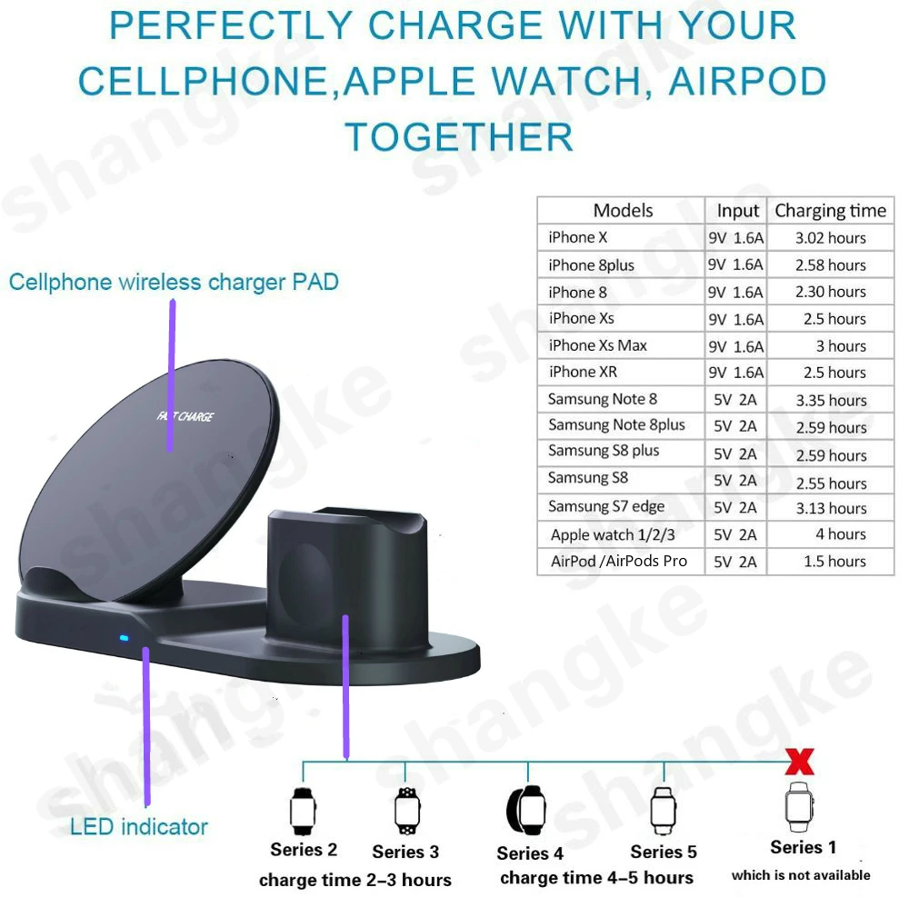3 in 1 Fast Wireless Charger Dock Station Fast Charging For iPhone 12 12 Pro SE 11 XR XS for Apple Watch 2 3 4 5 For AirPods Pro