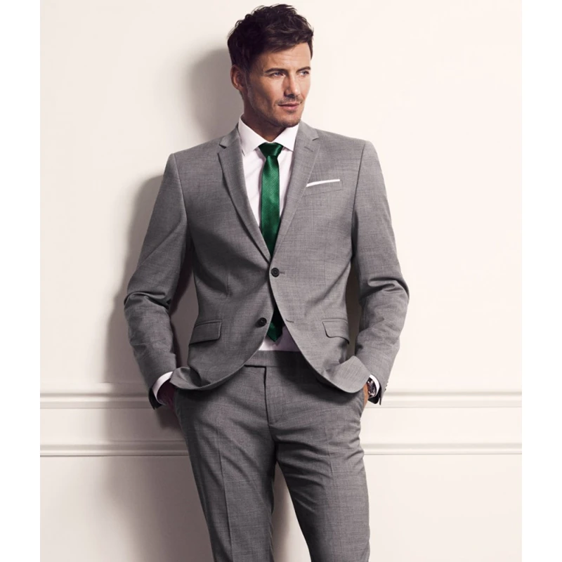 

New Style Grey Men Suit Wedding Suits For Men Terno Slim Fit Skinny Tuxedo Custom Blazer 2 Piece Masculino (Jacket+Pants)