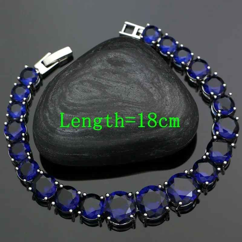 925 Silver Jewelry Sets For Girls Accessories Blue Cubic Zirconia Earrings Ring Bracelet Pendant Necklace Set Silver Jewelry - 4