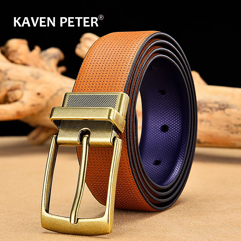 Cinturón Reversible de cuero para hombre, clásico de moda, al por mayor, cinturones de lunares para de negocios masculinos con hebilla giratoria, Dropship|Cinturones de hombre| -