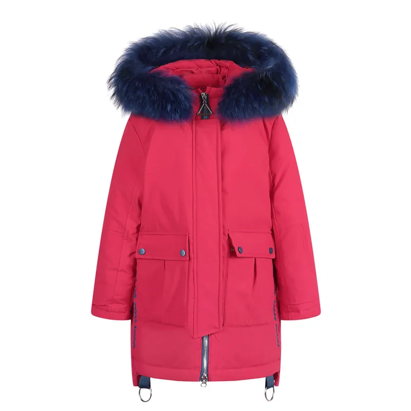 Детское зимнее пуховое пальто с искусственным капюшоном для девочек и мальчиков, куртка, стеганое пальто, детское длинное пальто, теплый хлопковый костюм,#4S16 - Цвет: Красный