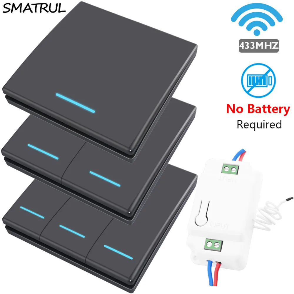 

SMATRUL self powered Wireless Switch Light Lamp 433Mhz smart push RF Remote Control 110V 220V home Wall Panel button no battery