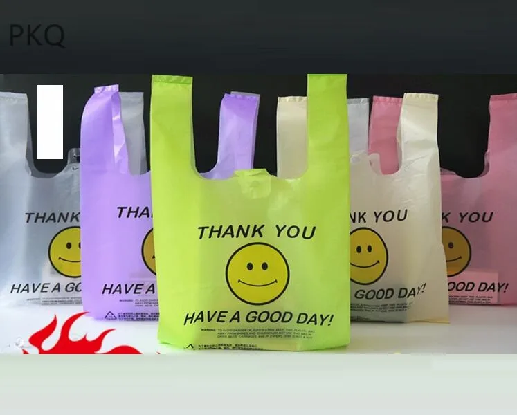 

50pcs Plastic Shopping Bag plastic Vest Shopping Bags with handle Supermarket Retailing Bag Transparent Food Grade packaging bag