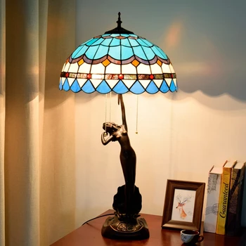 

creative retro mediterranean blue office table lamp Tiffany's stained glass villa living room bar Goddess of girl desk lamps