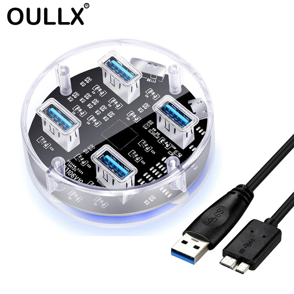 Прозрачный usb-хаб с 4 портами USB 3 0 сплиттер-адаптер поддержкой внешний блок
