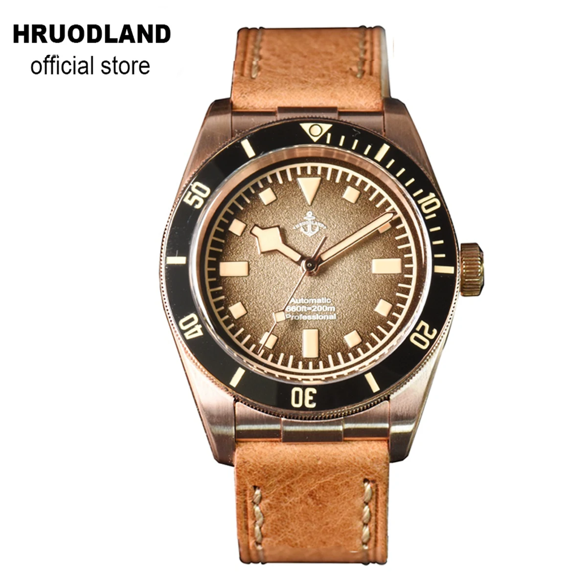 

Hruodland 39mm Retro Bronze Automatic Men Watches Sapphire Glass PT5000 SW200 Luxury Mechanical Diver Wristwatch for Men Male