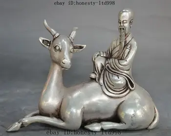

chinese budhism silver Immortal Longevity god Ride animal Deer statue Sculpture Garden Decoration 100% real Brass Bronze