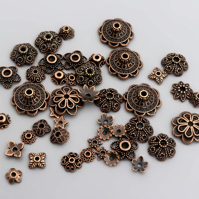 150pcs Mix Tibetan Gold Silver Color Metal Loose Spacer Bead Caps For Diy Jewelry Making Finding Necklace Accessories Wholesale Antique Copper