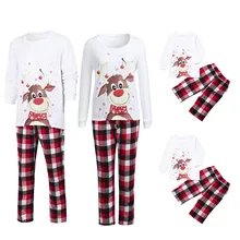 Plaid Cartoon Print Matching Christmas Pajamas Set Women Mommy Blouse Pants Family Sleepwear christmas pijamas ropa madre e hija