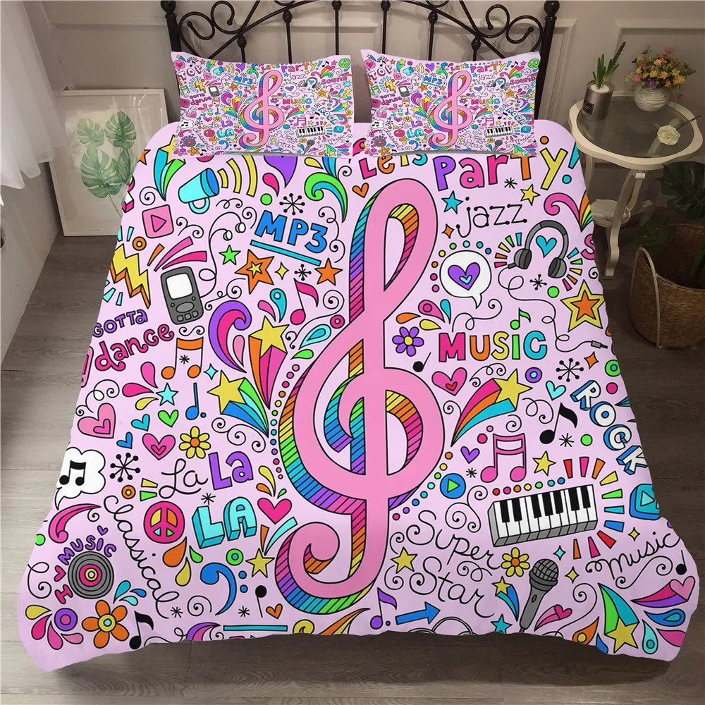

Comforter Set Cartoon Musical Notes Printed Home Textiles Duvet Cover with Pillowcsaes Bed Linen Bedroom Clothes
