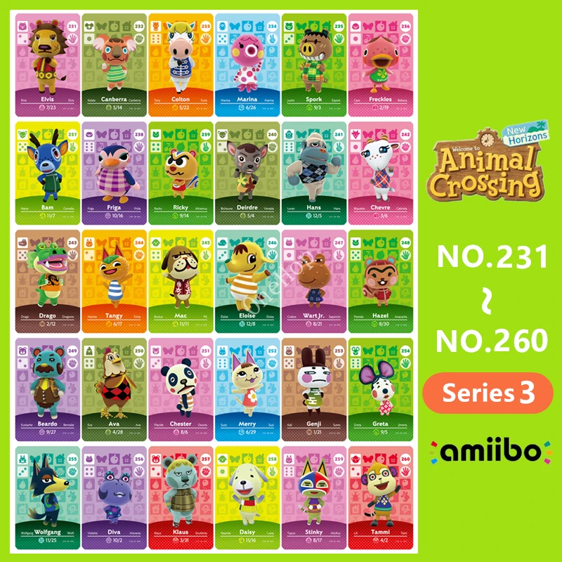 Colton Marina Drago Wolfgang NO.231 ~ 260 Series 3 Animal Croxxing etiqueta NFC Ntag215 Amxxbo tarjeta NS juego