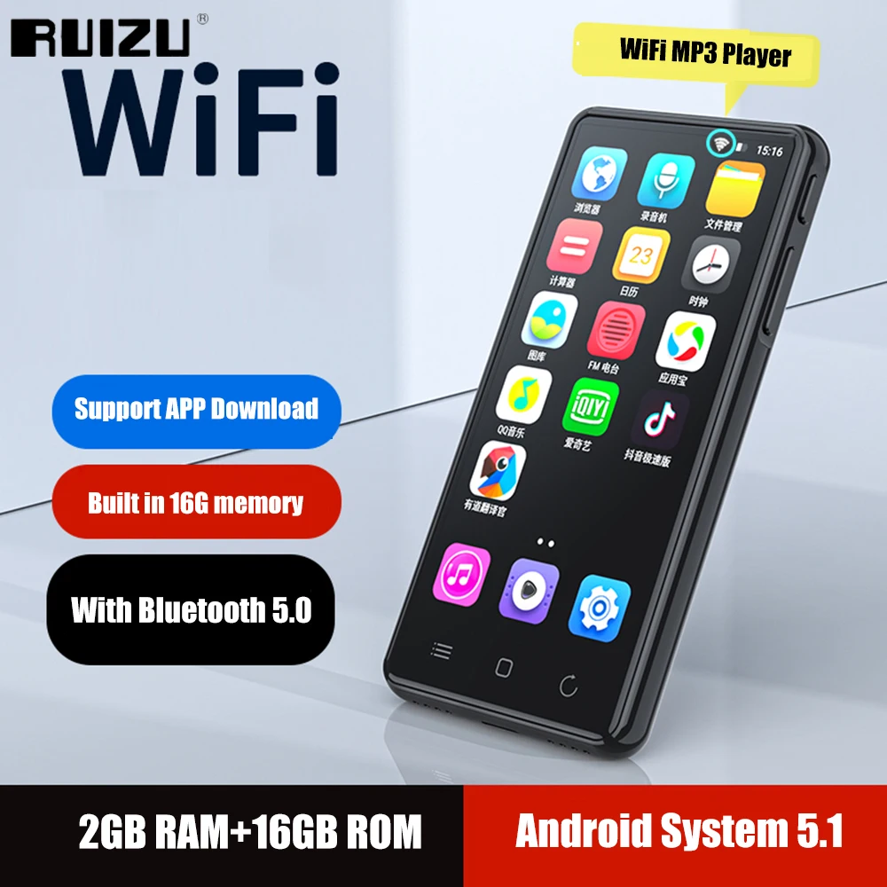 Система RUIZU Android 5 1 WiFi MP3-плеер с Bluetooth 0 поддержка загрузки приложения Hi-Fi