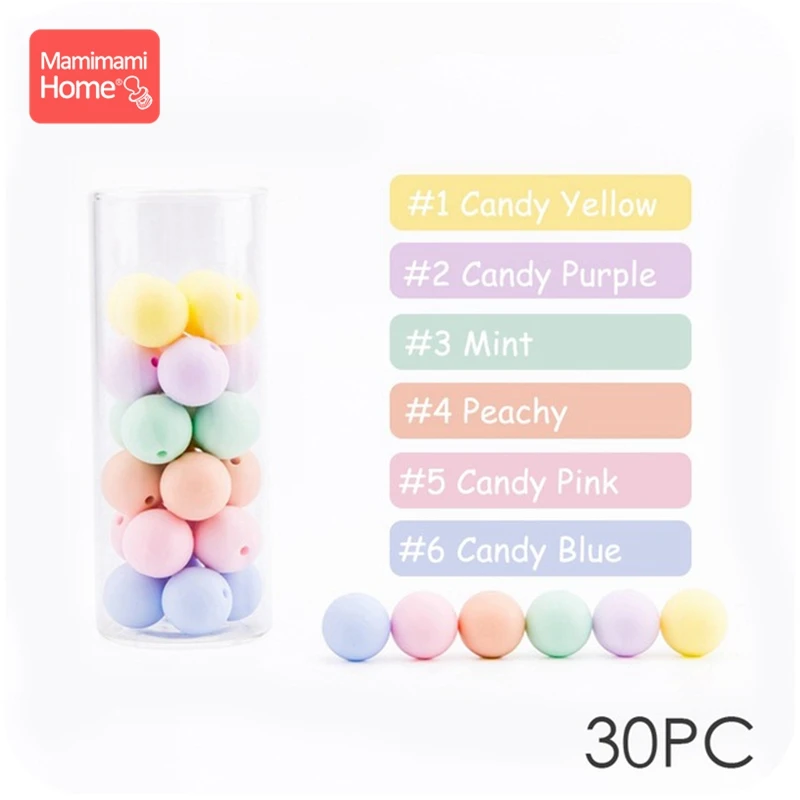 Candy Color Mamihome 30 шт., силиконовые бусины, детский Прорезыватель для зубов, сделай сам, ожерелье для кормления, держатель на цепочке для соски, пищевой силикон, детские товары - Цвет: Candy Color