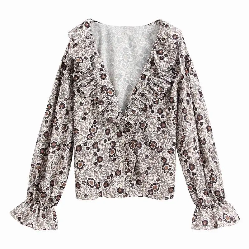 

Women Blouse Spring 2020 New Clothing Floral Prints Female Long Sleeve Loose Shirt