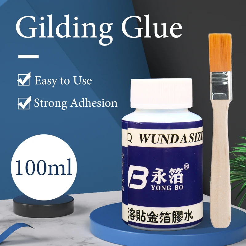 Gilding Adhesive Glue Size for Gold Silver Metal & Imitation Leaf Inc. 2  Brushes