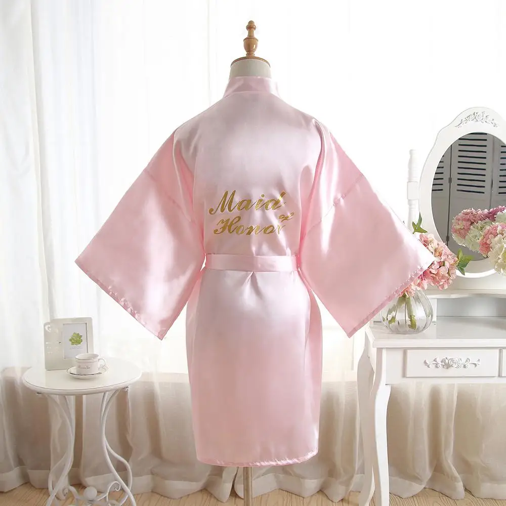 Белый банный халат с надписью «Невеста», свадебное кимоно для невесты, платье с поясом, однотонное, свободное, мягкое, ночное белье, короткое Неглиже - Цвет: B Maid of Honor