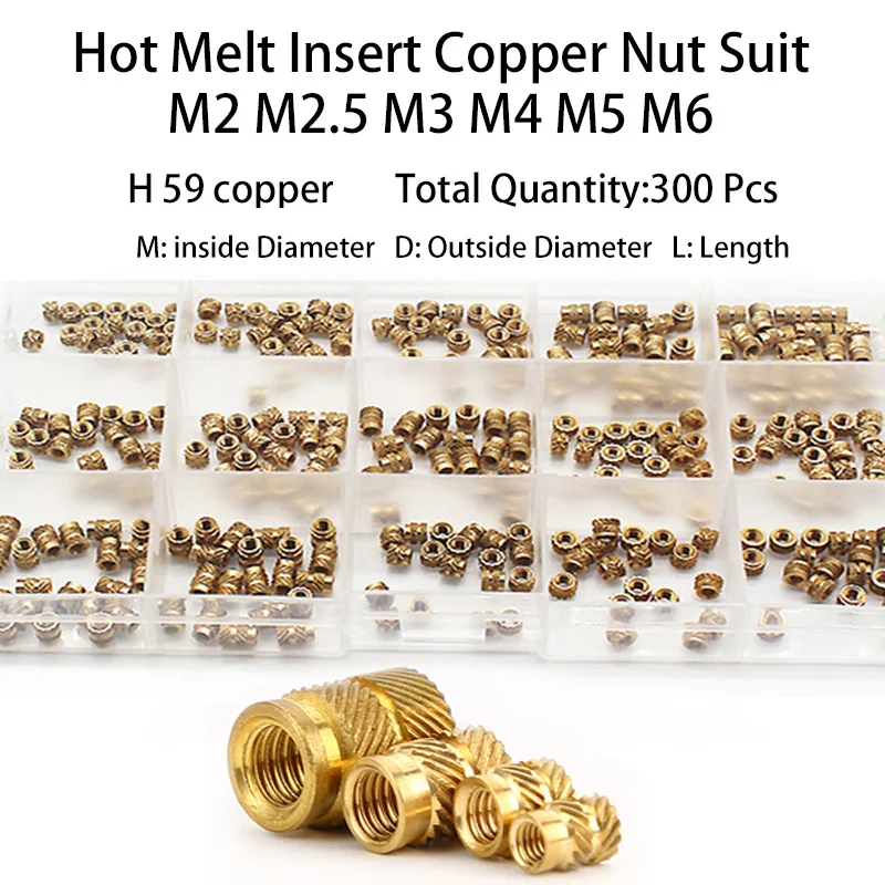 Female Thread Knurled Threaded Embedment Hot Melt Insert Brass Nuts Assortment Kit for 3D Printing Injection Molding For Brass Insert Nuts
