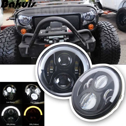 Black 7 дюймов светодиодный налобный фонарь с Halo Ring Amber поворотник для lada niva 4x4 suzuki samurai " светодиодный DRL Halo Фары для ваз 2101 - Цвет: Black