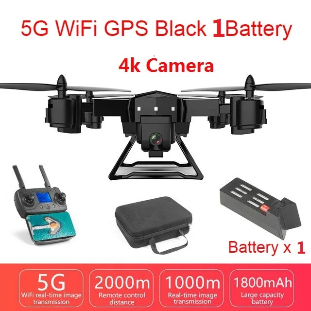 RC Drone 4K Full HD Camera 5G WIFI GPS Follow Me Quadcopter Professional Wide Angle Helicopter 2000 Meter Control Distance - Color: black 1B Bag