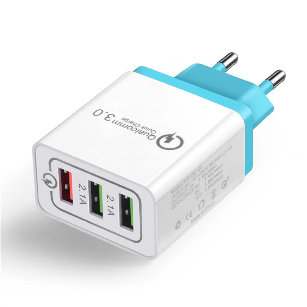 USB зарядное устройство 30 Вт 3 USB порта быстрое зарядное устройство QC 3,0 USB настенное зарядное устройство с европейской вилкой AC адаптер питания для путешествий для iPhone/Samsang 19 октября