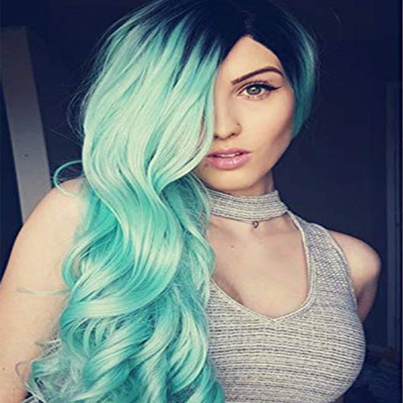 Highlight Wig Pink Blonde Blue Green Gray Rainbow Lace Front Wigs For Black Women Long Water Wave Ombre Synthetic Wigs Cosplay