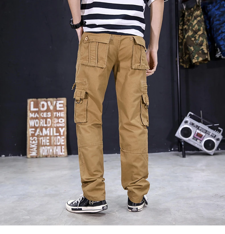 Men's Cargo Pants Multi-pockets Baggy Side Zippers Men Cotton Pants Casual Outdoors Overalls