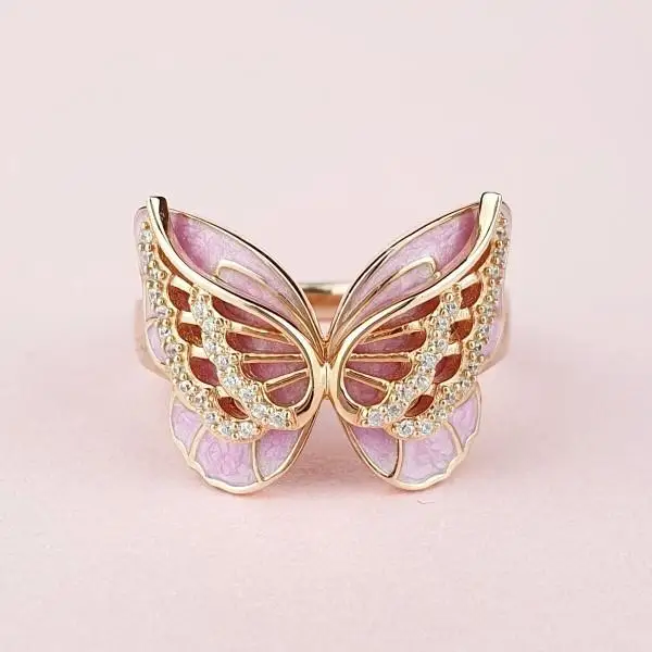 Новое Женское горячее розовое кольцо с бабочкой Европейская и американская мода креативная роза золото фианит Свадебное обручальное кольцо