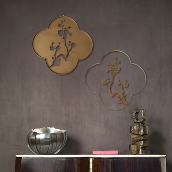 

Modern Plum Blossom Gold Wall Hanging Decor Ornament Metal Background Pendant Villa Hotel Club Designer Soft Decor Accessories