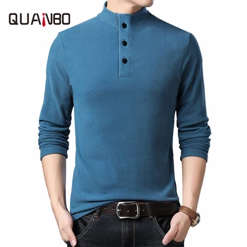 

Top Quality Tshirt Autumn Winter New Double Velvet Men's Long Sleeve T- Shirts Fashion Stand Collar Solid Color Thick Tops