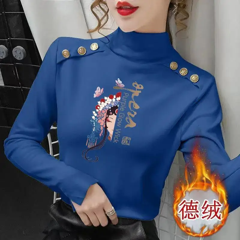 

Женская футболка с длинным рукавом, принтом и полувысоким воротом